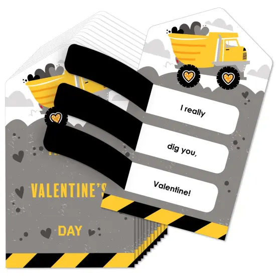 Big Dot of Happiness Dig It - Construction Party Zone - Dump Truck Cards for Kids - Happy Valentine's Day Pull Tabs - Set of 12 {1}