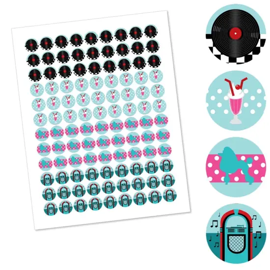 Big Dot of Happiness 50's Sock Hop - 1950s Rock N Roll Party Round Candy Sticker Favors - Labels Fits Chocolate Candy (1 sheet of 108) {3}
