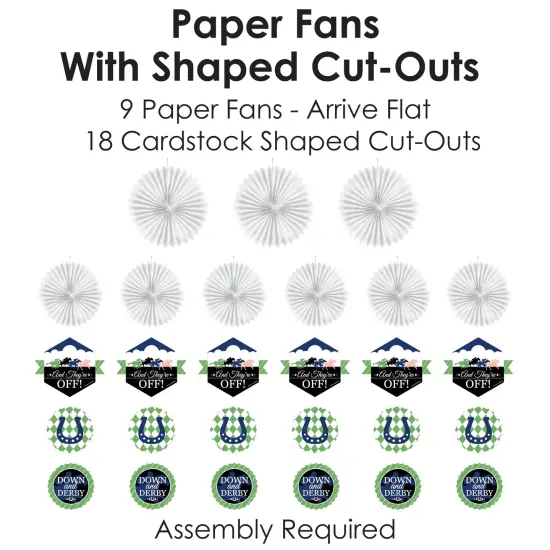 Big Dot of Happiness Kentucky Horse Derby - Hanging Horse Race Party Tissue Decoration Kit - Paper Fans - Set of 9 {6}