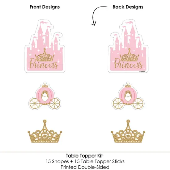 Big Dot of Happiness Little Princess Crown - Pink and Gold Princess Baby Shower or Birthday Party Centerpiece Sticks - Table Toppers - Set of 15 {6}