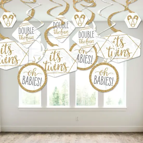 Big Dot of Happiness It's Twins - Gold Twins Baby Shower Hanging Decor - Party Decoration Swirls - Set of 40 {4}