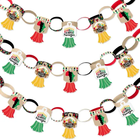 Big Dot of Happiness Happy Kwanzaa - 90 Chain Links and 30 Paper Tassels Decoration Kit - Party Paper Chains Garland - 21 feet {1}
