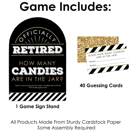 Big Dot of Happiness Happy Retirement - How Many Candies Retirement Party Game - 1 Stand and 40 Cards - Candy Guessing Game {4}
