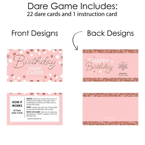 Big Dot of Happiness Pink Rose Gold Birthday - Happy Birthday Party Game Scratch Off Dare Cards - 22 Count {6}