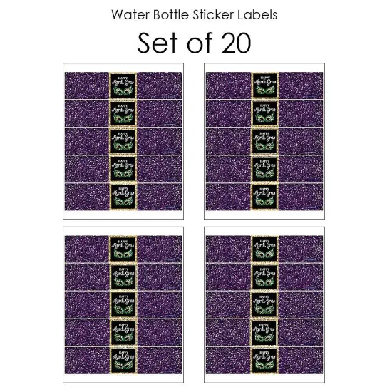 Big Dot of Happiness Mardi Gras - Masquerade Party Water Bottle Sticker Labels - Set of 20 {4}