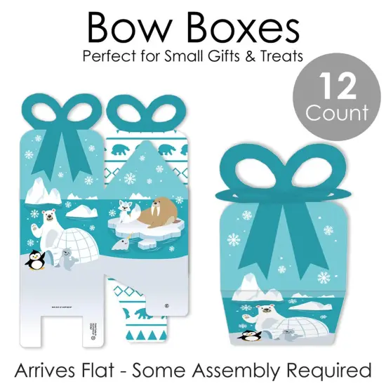Big Dot of Happiness Arctic Polar Animals - Square Favor Gift Boxes - Winter Baby Shower or Birthday Party Bow Boxes - Set of 12 {7}