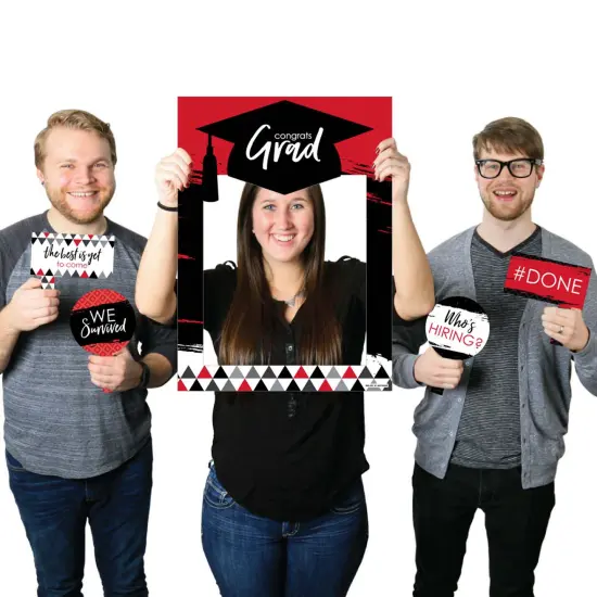 Big Dot of Happiness Red Grad - Best is Yet to Come - Red Graduation Party Selfie Photo Booth Picture Frame & Props - Printed on Sturdy Material {1}