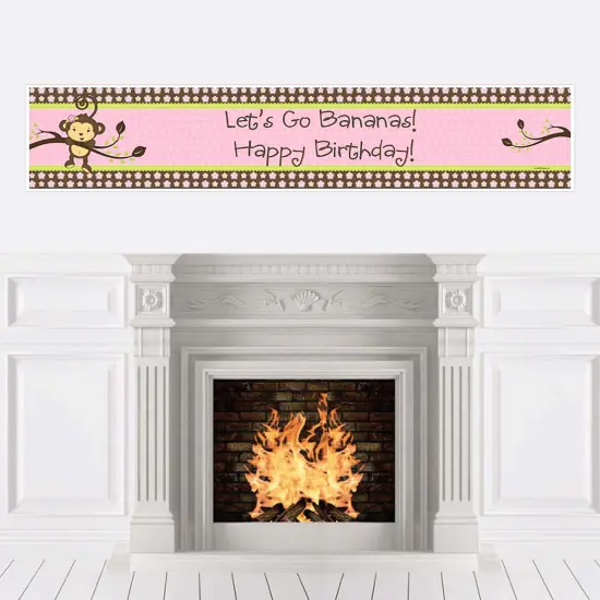 Big Dot of Happiness Pink Monkey Girl - Happy Birthday Decorations Party Banner {1}