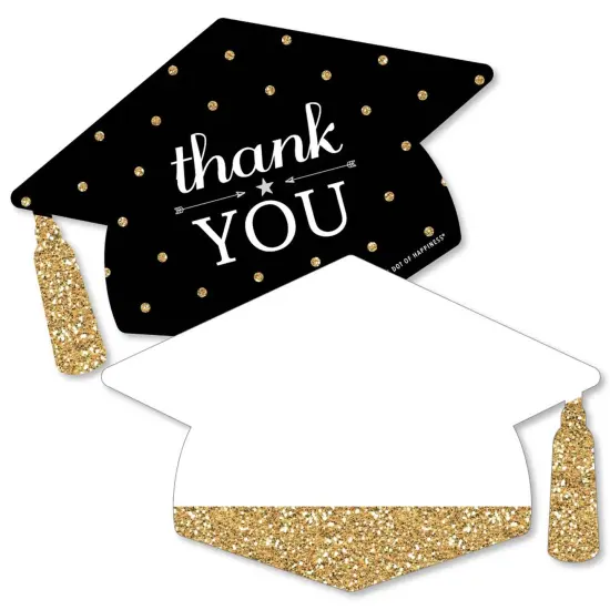 Big Dot of Happiness Gold - Tassel Worth The Hassle - Shaped Thank You Cards - Graduation Party Thank You Note Cards with Envelopes - Set of 12 {1}
