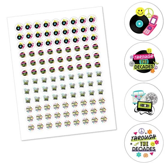 Big Dot of Happiness Through the Decades - 50s, 60s, 70s, 80s, and 90s Party Round Candy Sticker Favors - Labels Fits Chocolate Candy (1 sheet of 108) {3}