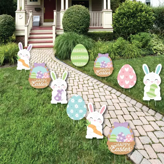 Big Dot of Happiness Spring Easter Bunny - Bunny, Egg, Basket Lawn Decorations - Outdoor Happy Easter Party Yard Decorations - 10 Piece {1}