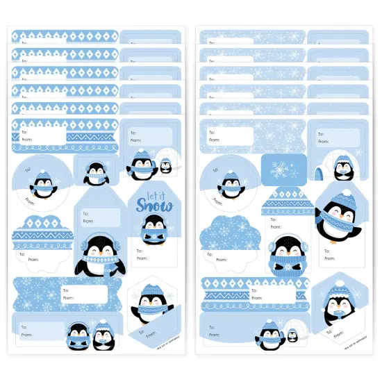 Big Dot of Happiness Winter Penguins - Assorted Holiday and Christmas Party Gift Tag Labels - To and From Stickers - 12 Sheets - 120 Stickers {1}