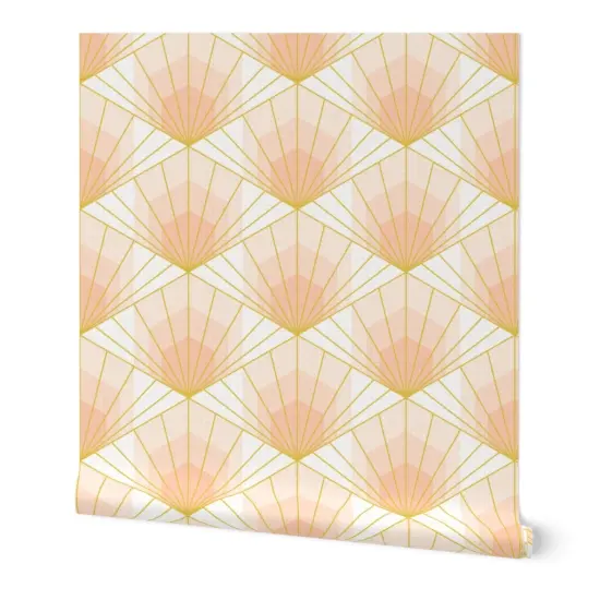 Peel & Stick Wallpaper 2FT Wide Deco Sunrise Scale Apricot Shaw Pink White Retro Gold Geometric Neutral Custom Removable Wallpaper by Spoonflower {7}