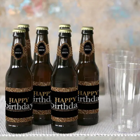 Big Dot of Happiness Adult Happy Birthday - Gold - Birthday Party Decorations for Women and Men - 6 Beer Bottle Label Stickers and 1 Carrier {6}