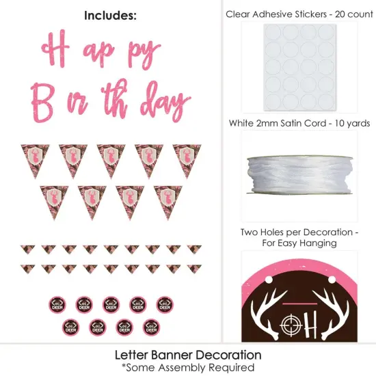 Big Dot of Happiness Pink Gone Hunting - Deer Hunting Girl Camo Birthday Party Letter Banner Decor - 36 Banner Cutouts & Happy Birthday Banner Letters {6}