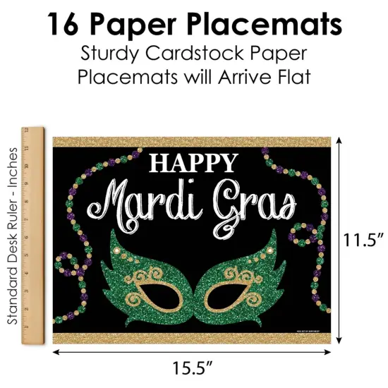 Big Dot of Happiness Mardi Gras - Party Table Decorations - Masquerade Party Placemats - Set of 16 {6}