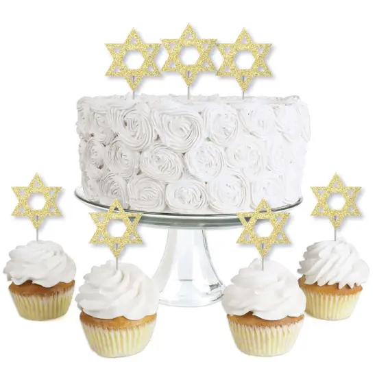Big Dot of Happiness Gold Glitter Star of David - No-Mess Real Gold Glitter Dessert Cupcake Toppers - Hanukkah Clear Treat Picks - Set of 24 {1}
