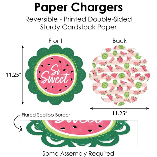 Big Dot of Happiness Sweet Watermelon - Fruit Party Paper Charger and Table Decorations - Chargerific Kit - Place Setting for 8 {6}