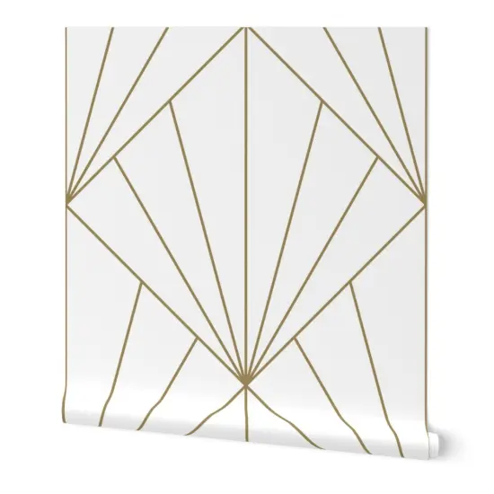 Peel & Stick Wallpaper 2FT Wide Art Deco Geometric Triangles Gold Look White Diamond Custom Removable Wallpaper by Spoonflower {7}