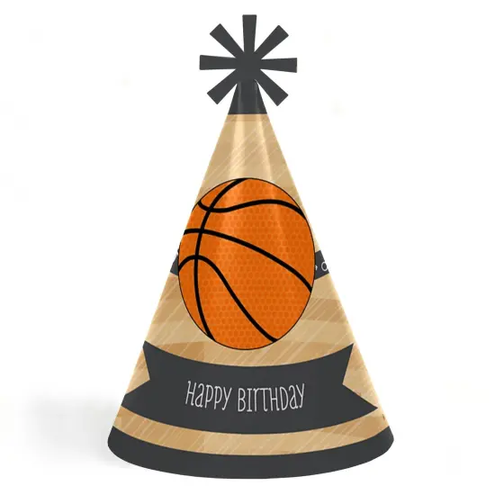 Big Dot of Happiness Nothin' but Net - Basketball - Cone Happy Birthday Party Hats for Kids and Adults - Set of 8 (Standard Size) {1}