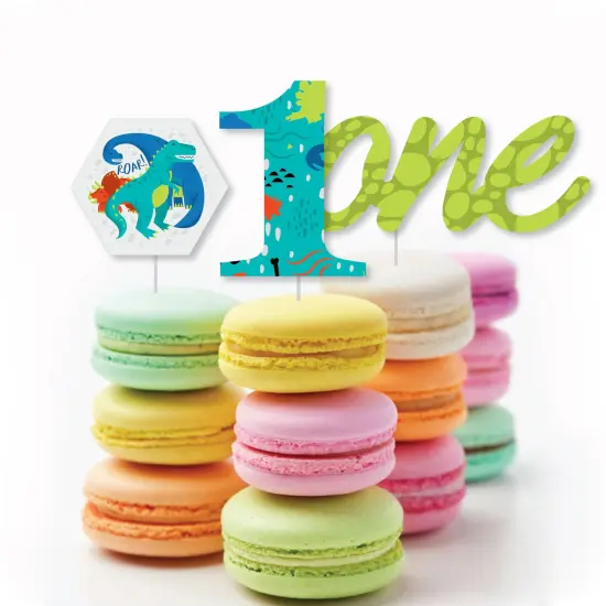 Big Dot of Happiness 1st Birthday Roar Dinosaur - Dessert Cupcake Toppers - ONEasaurus Dino First Birthday Party Clear Treat Picks - Set of 24 {6}