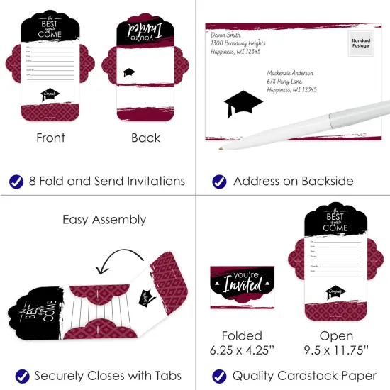 Big Dot of Happiness Maroon Grad - Best is Yet to Come - Fill-In Cards - Burgundy Graduation Party Fold and Send Invitations - Set of 8 {4}