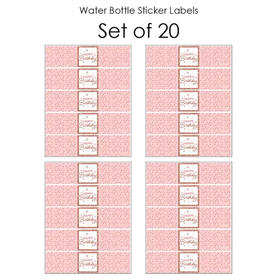Big Dot of Happiness Pink Rose Gold Birthday - Happy Birthday Party Water Bottle Sticker Labels - Set of 20 {4}