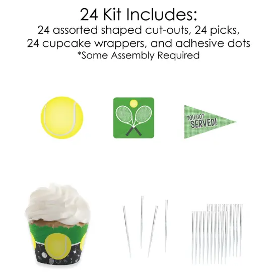 Big Dot of Happiness You Got Served - Tennis - Cupcake Decoration - Baby Shower or Birthday Party Cupcake Wrappers and Treat Picks Kit - Set of 24 {6}
