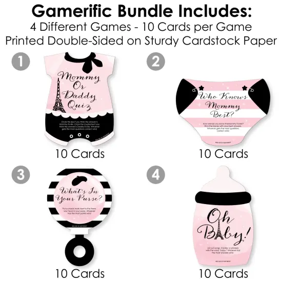 Big Dot of Happiness Paris, Ooh La La - 4 Paris Themed Baby Shower Games - 10 Cards Each - Gamerific Bundle {4}