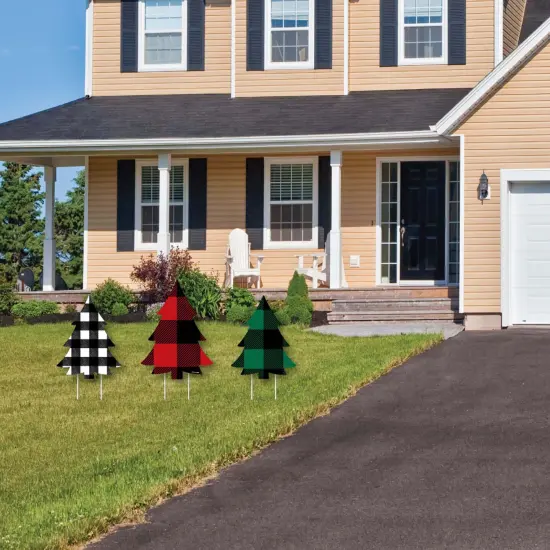Big Dot of Happiness Holiday Plaid Trees - Outdoor Lawn Sign Decorations with Stakes - Buffalo Plaid Christmas Party Yard Display - 3 Pieces {3}