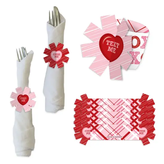 Big Dot of Happiness Conversation Hearts - Valentine&rsquo;s Day Party Paper Napkin Holder - Napkin Rings - Set of 24 {1}