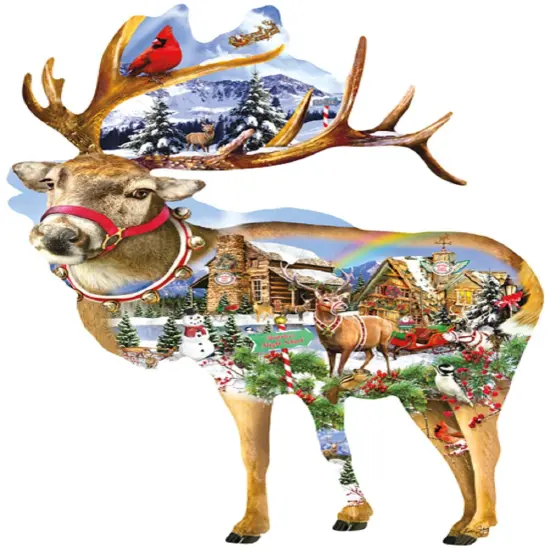 Sunsout Reindeer Training 800 pc Special Shape Christmas Jigsaw Puzzle 97295 {1}
