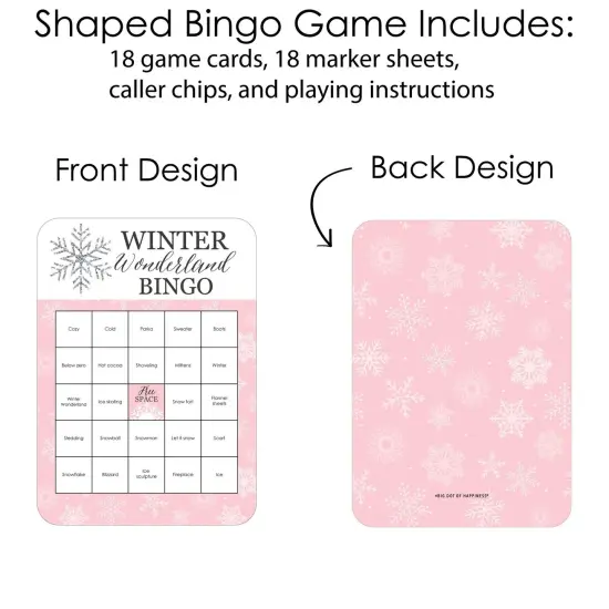 Big Dot of Happiness Pink Winter Wonderland - Bingo Cards and Markers - Holiday Snowflake Birthday Party and Baby Shower Bingo Game - Set of 18 {4}