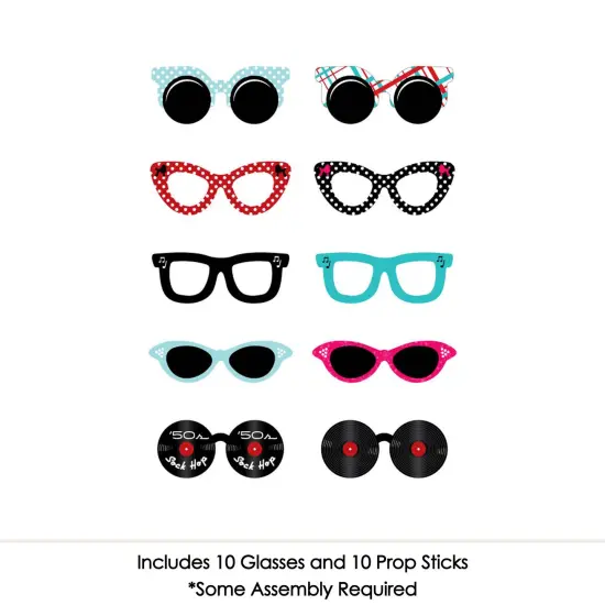 Big Dot of Happiness 50's Sock Hop Glasses - Paper Card Stock 1950s Rock N Roll Party Photo Booth Props Kit - 10 Count {4}