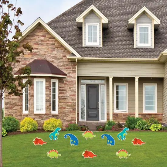 Big Dot of Happiness Roar Dinosaur - T-Rex Triceratops Stegosaurus & Brontosaurus Lawn Decor - Outdoor Baby Shower or Birthday Party Yard Decor -10 Pc {3}