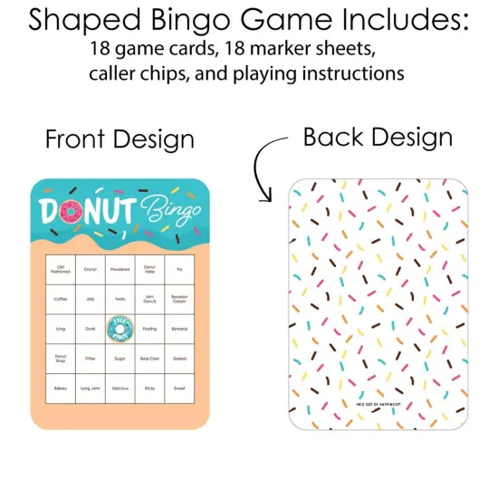 Big Dot of Happiness Donut Worry, Let's Party - Bingo Cards and Markers - Doughnut Party Bingo Game - Set of 18 {4}