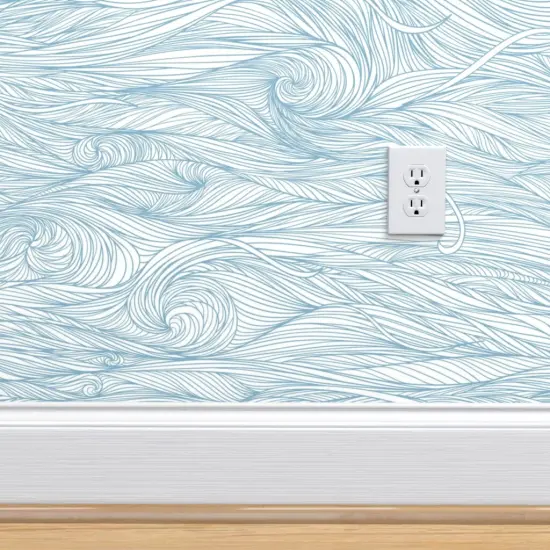 Peel & Stick Wallpaper 2FT Wide Abstract Blue Waves Lines Swirls Water Like Geometric Nautical Custom Removable Wallpaper by Spoonflower {4}