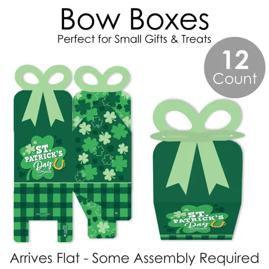Big Dot of Happiness Shamrock St. Patrick's Day - Square Favor Gift Boxes - Saint Paddy's Day Party Bow Boxes - Set of 12 {7}