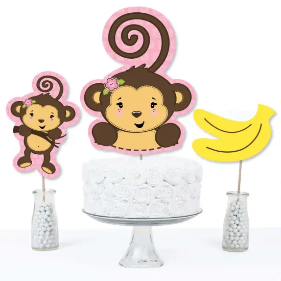 Big Dot of Happiness Pink Monkey Girl - Baby Shower or Birthday Party Centerpiece Sticks - Table Toppers - Set of 15 {4}