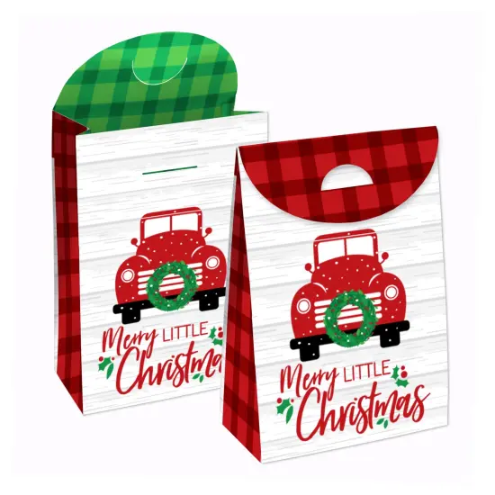 Big Dot of Happiness Merry Little Christmas Tree - Red Truck Christmas Gift Favor Bags - Party Goodie Boxes - Set of 12 {1}