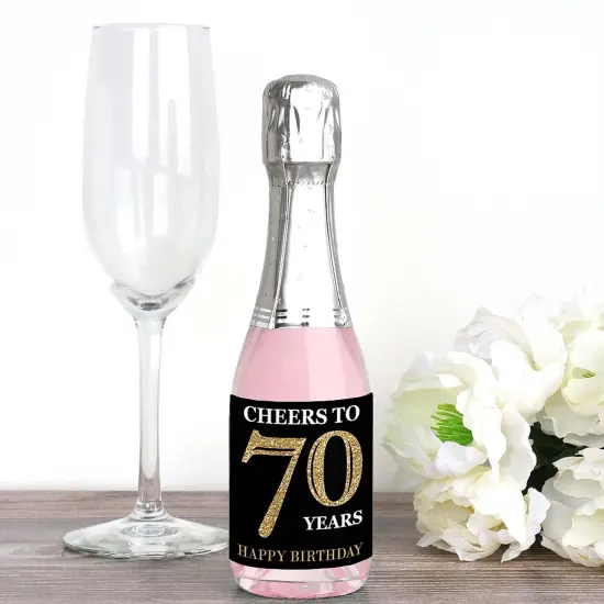 Big Dot of Happiness Adult 70th Birthday - Gold - Mini Wine & Champagne Bottle Label Stickers - Birthday Party Favor Gift for Women & Men - Set of 16 {3}