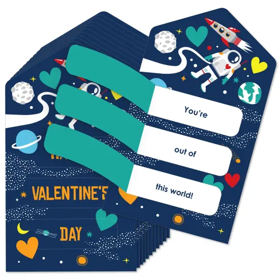 Big Dot of Happiness Blast Off to Outer Space - Rocket Ship Cards for Kids - Happy Valentine's Day Pull Tabs - Set of 12 {1}