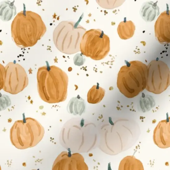 Various Fabrics by the Yard or Fat Quarter Autumn Fall Halloween Pumpkins Watercolor Stars Custom Printed Fabric by Spoonflower {7}