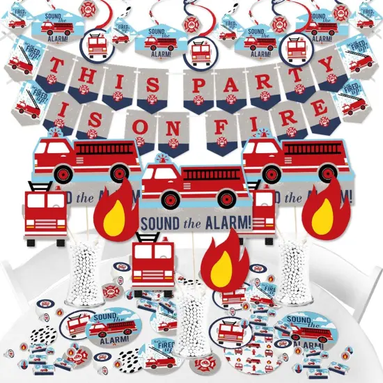Big Dot of Happiness Fired Up Fire Truck - Firefighter Firetruck Baby Shower or Birthday Party Supplies - Banner Decoration Kit - Fundle Bundle {1}