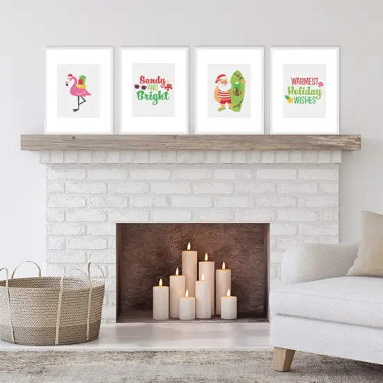 Big Dot of Happiness Tropical Christmas - Unframed Beach Santa and Flamingo Holiday Linen Paper Wall Art - Set of 4 - Artisms - 8 x 10 inches {3}