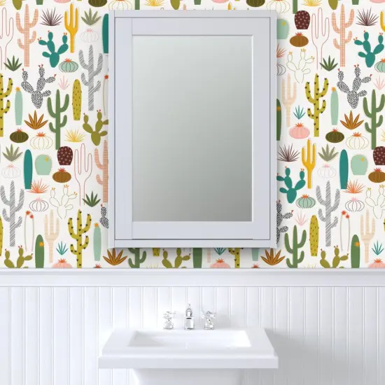 Peel & Stick Wallpaper 2FT Wide Mod Desert Cactus Garden Succulent Midcentury Modern Botanical Nature Custom Removable Wallpaper by Spoonflower {6}