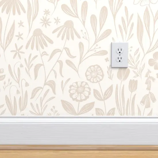 Peel & Stick Wallpaper 2FT Wide Flowers Cream Tan Nude Medium Scale Subtle Floral Wildflowers Botanical Custom Removable Wallpaper by Spoonflower {4}