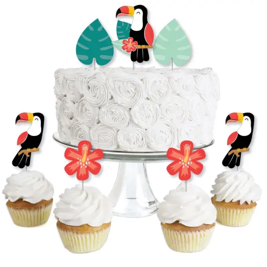 Big Dot of Happiness Calling All Toucans - Dessert Cupcake Toppers - Tropical Bird Baby Shower or Birthday Party Clear Treat Picks - Set of 24 {1}