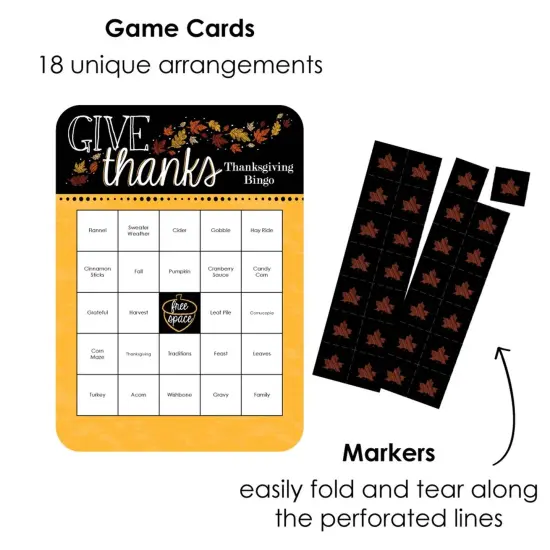 Big Dot of Happiness Give Thanks - Bingo Cards and Markers - Thanksgiving Party Bingo Game - Set of 18 {3}