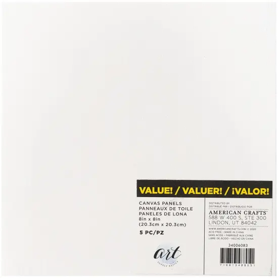 American Crafts Art Supply Basics Panel Pack Canvas 5/Pkg-8"X8" {1}